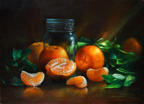 油畫靜物素描橘子教學作品欣賞 oil painting still life orange oranges