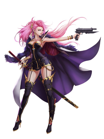 Pink hair female warrior w/ gun & blade