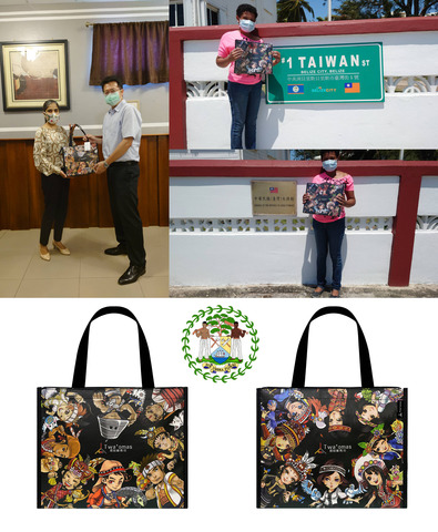 ★感謝我們的外交部贈送了我們台灣原住民IP塔哇歐瑪司twaomas手提袋贈禮給貝里斯的國家歷史研究院院長，負責馬雅文化遺